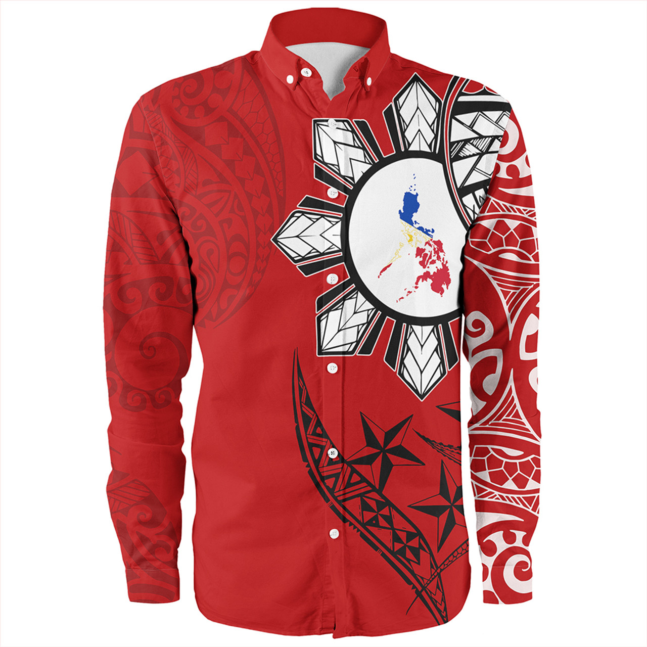 Philippines Long Sleeve Shirt Tribal Sun In My Heart Red Style