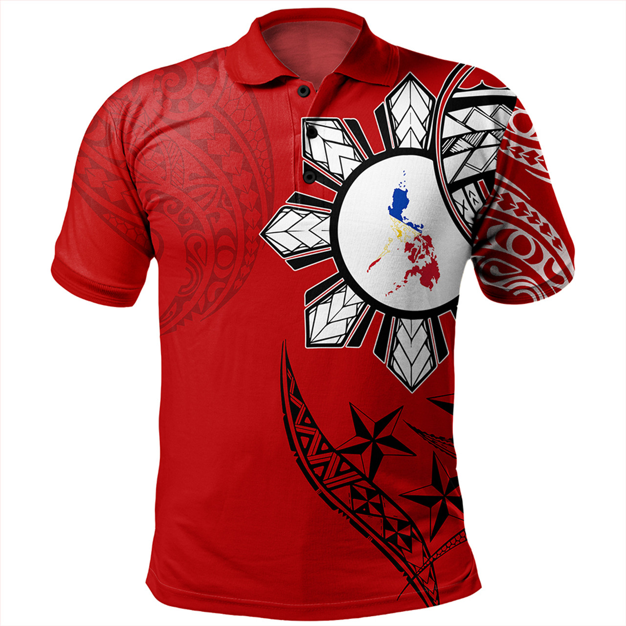 Philippines Polo Shirt Tribal Sun In My Heart Red Style