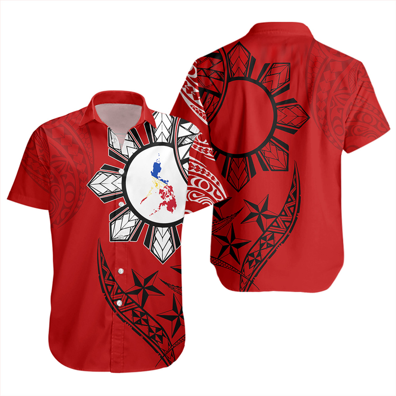 Philippines Short Sleeve Shirt Tribal Sun In My Heart Red Style