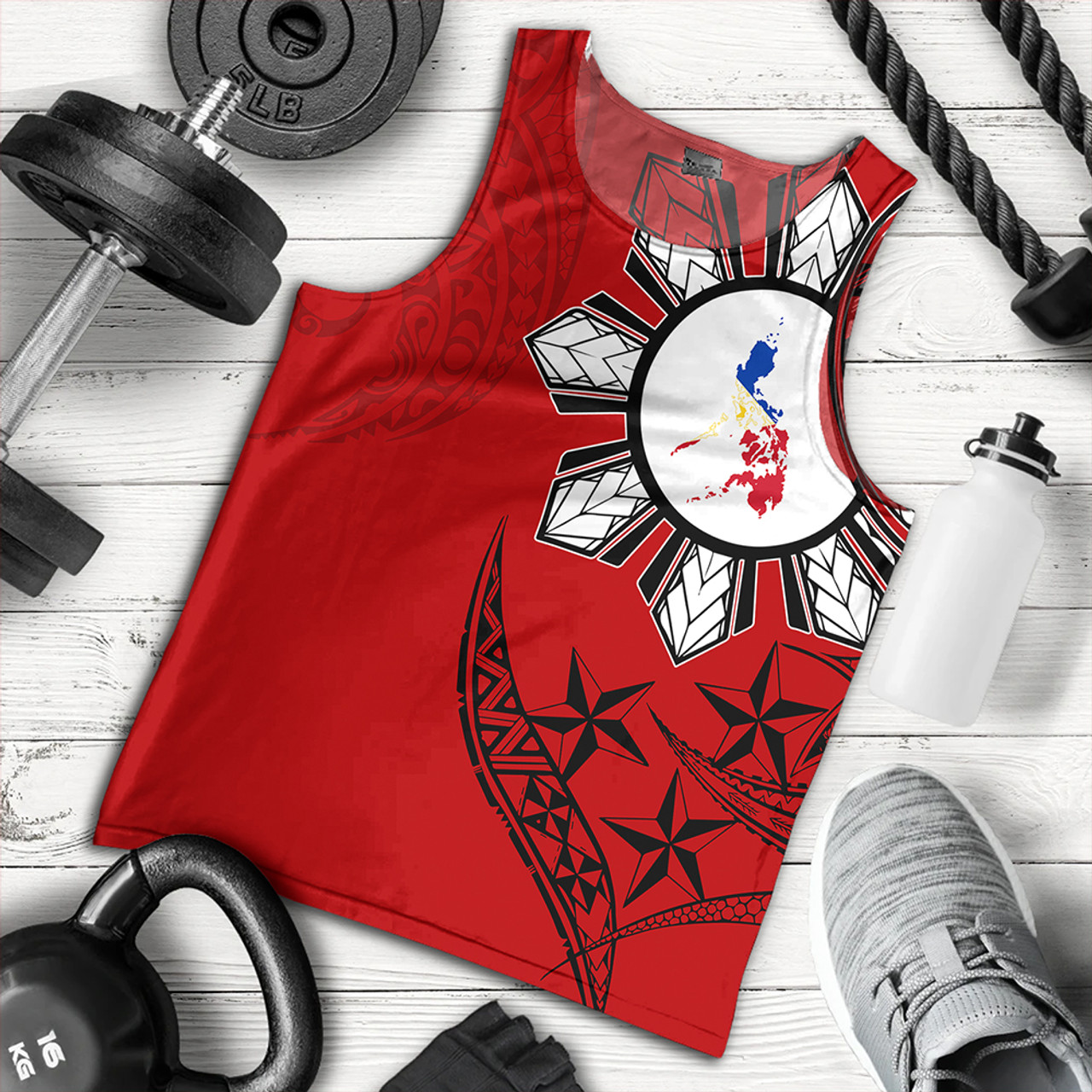 Philippines Tank Top Tribal Sun In My Heart Red Style