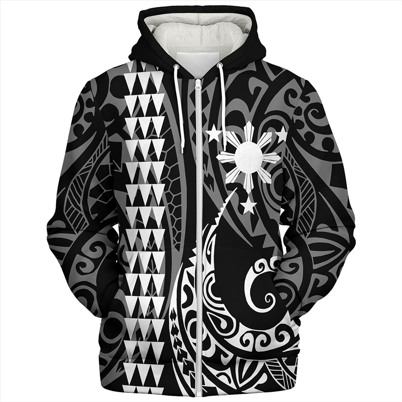 The Philippines Sherpa Hoodie Sun White Kakau Style