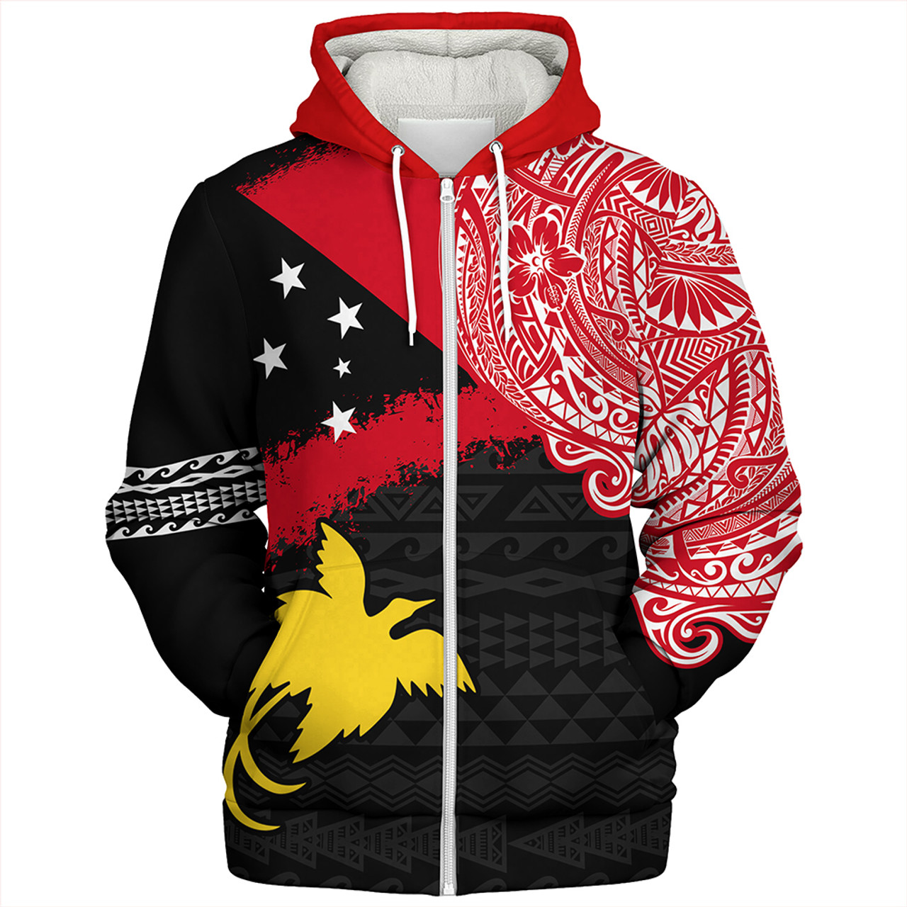 Papua Sherpa Hoodie Melanesian Flag With Coat Of Arms