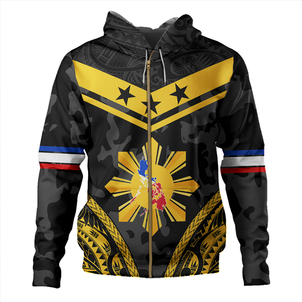 Philippines Hoodie Polynesian Sun Star Style Camouflage