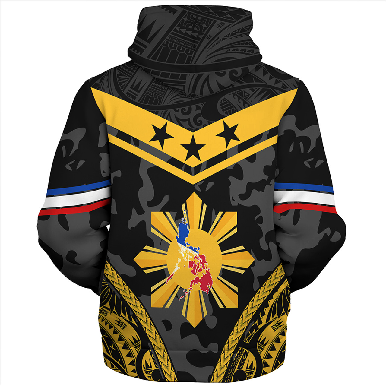 Philippines Sherpa Hoodie Polynesian Sun Star Style Camouflage