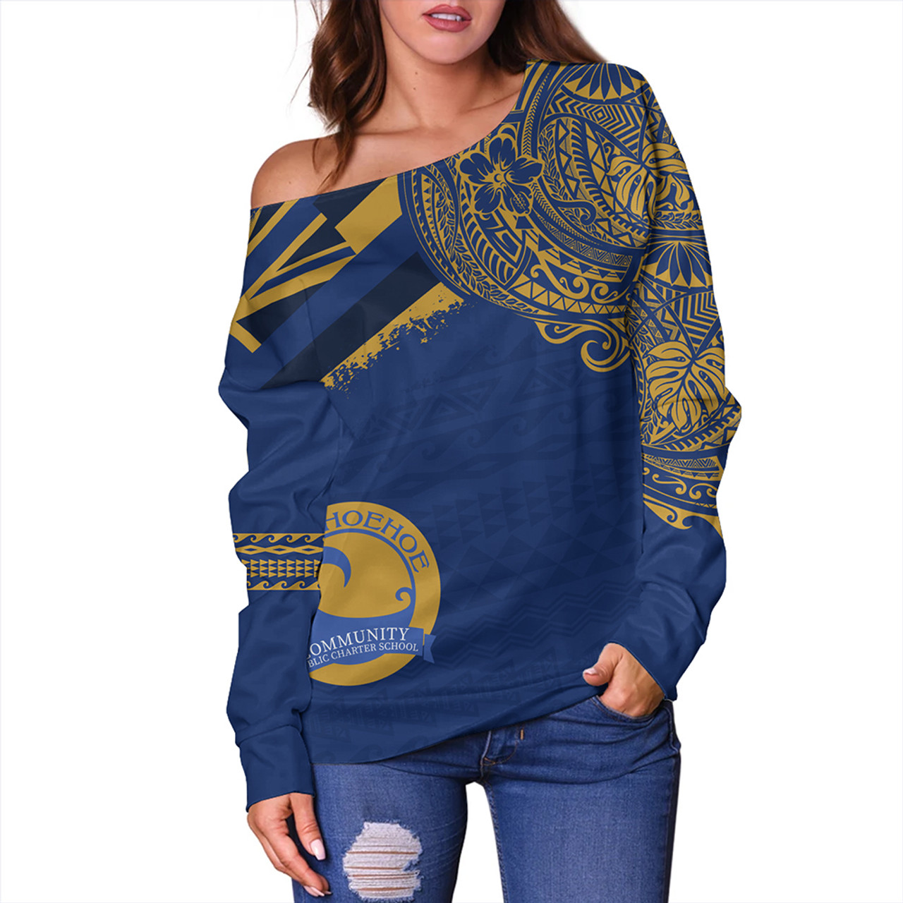 Hawaii Off Shoulder Sweatshirt Laupahoehoe Community Public Charter High School With Crest Style