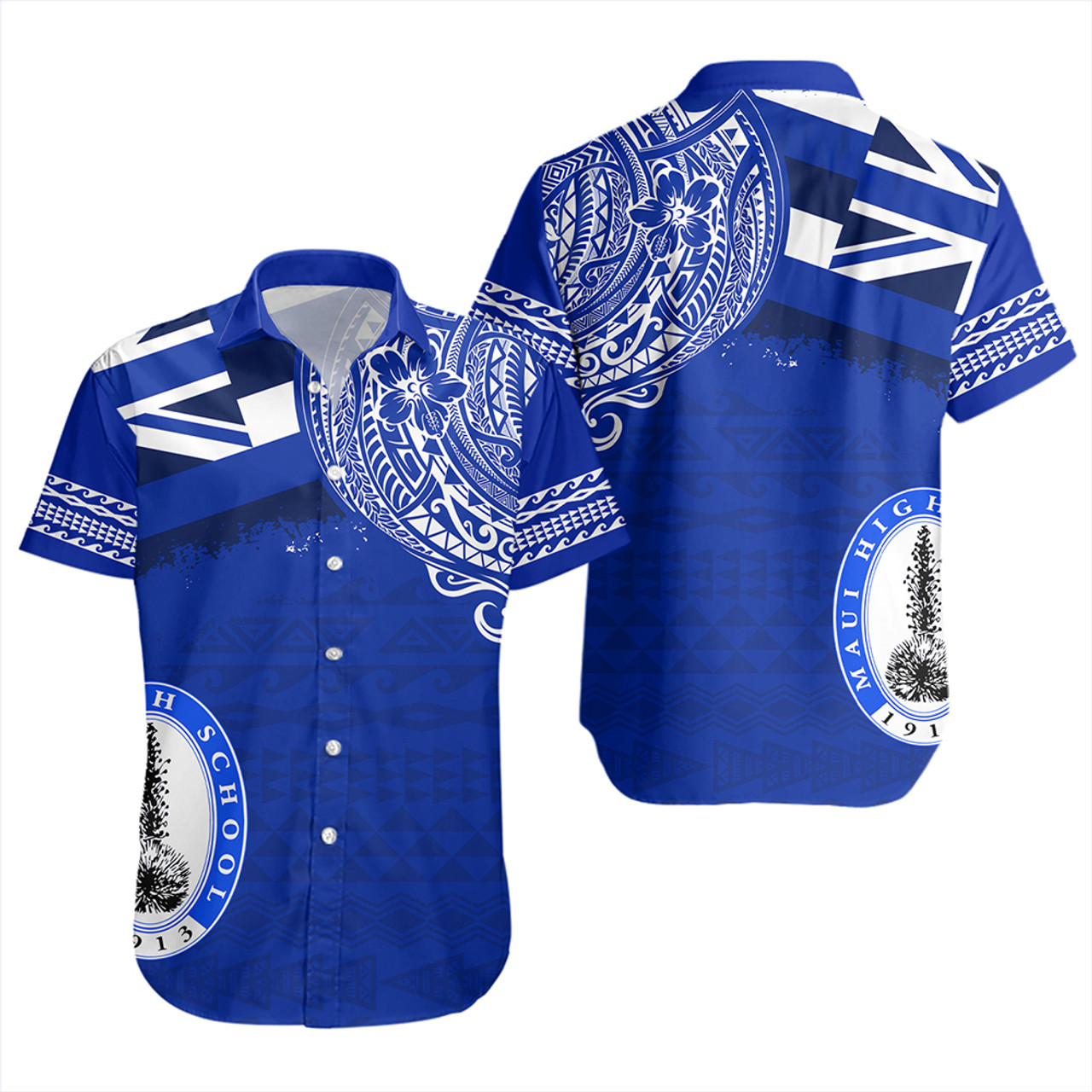 Hawaii Short Sleeve Shirt Maui High School With Crest Style