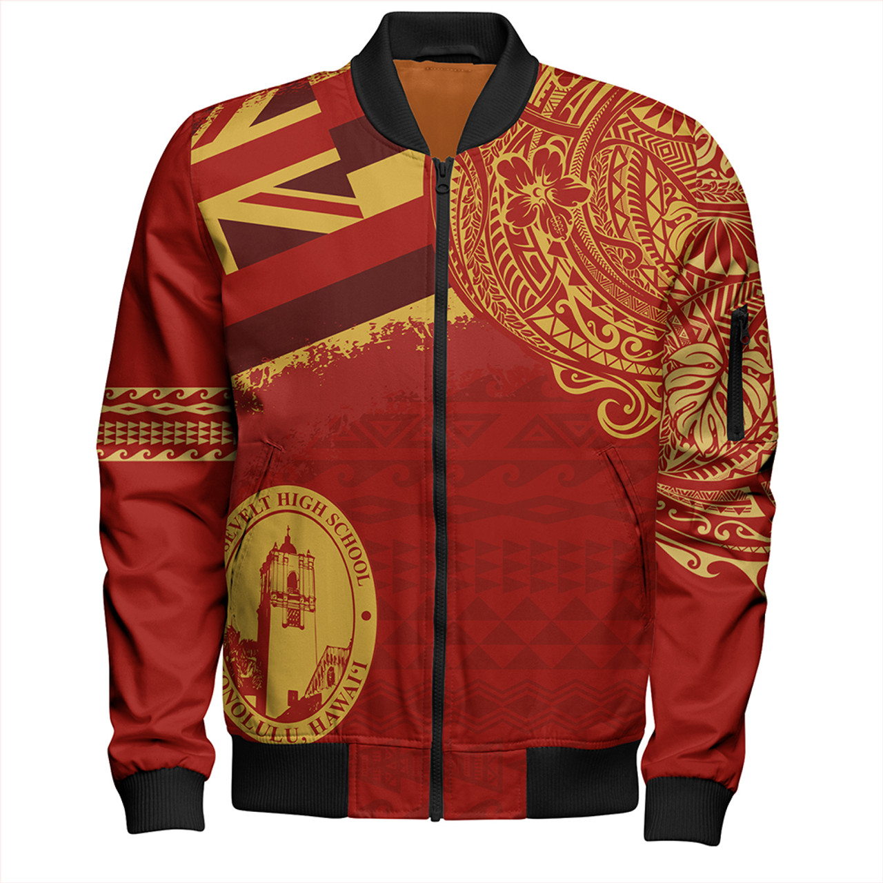 Hawaii Bomber Jacket President Theodore Roosevelt High School With Crest Style