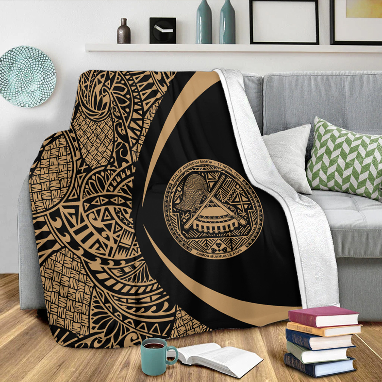 American Samoa Premium Blanket Lauhala Gold Circle Style