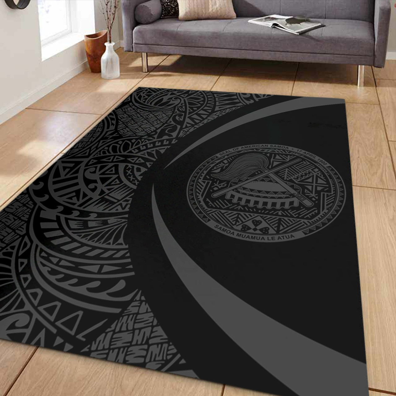 American Samoa Area Rug Lauhala Gray Circle Style