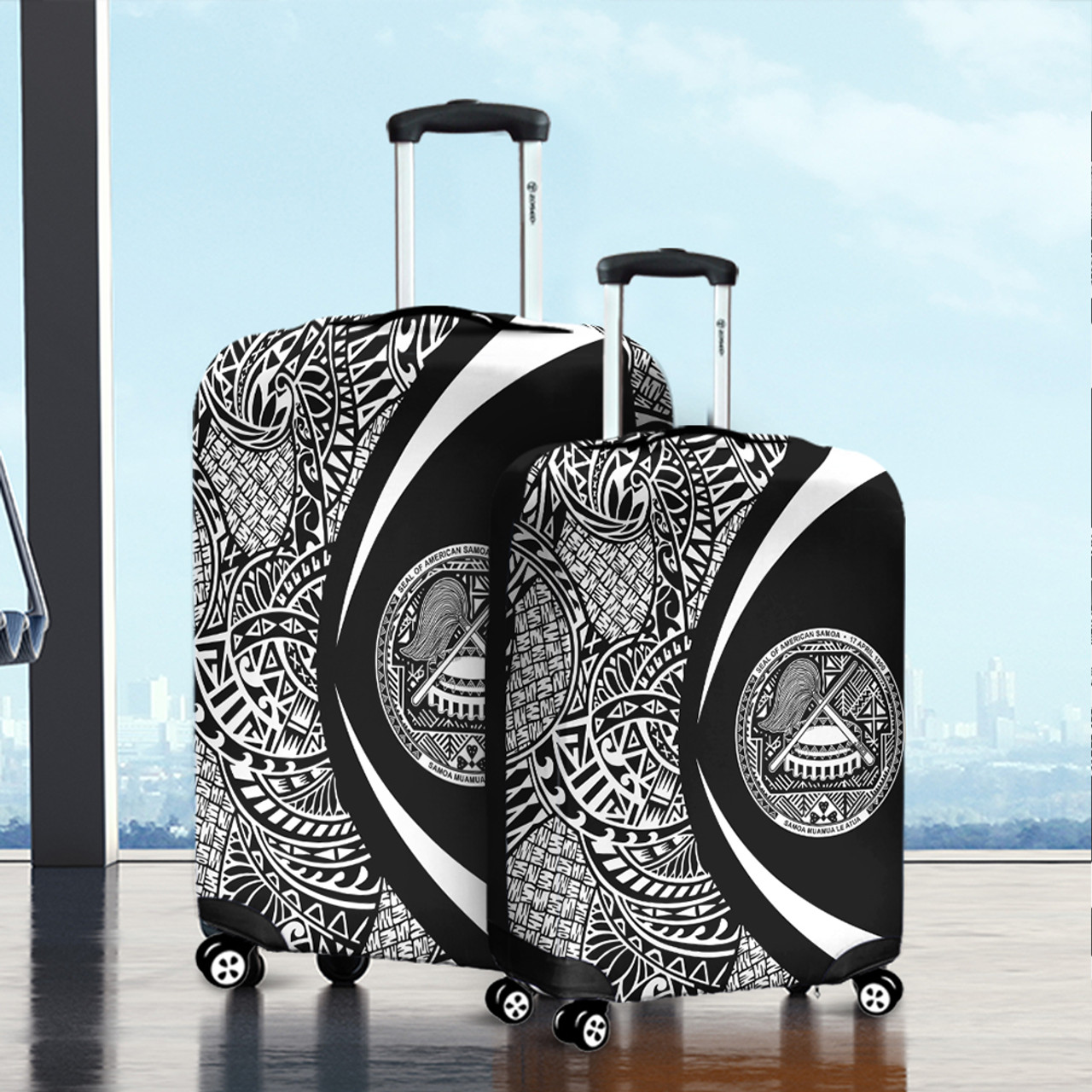American Samoa Luggage Cover Lauhala White Circle Style