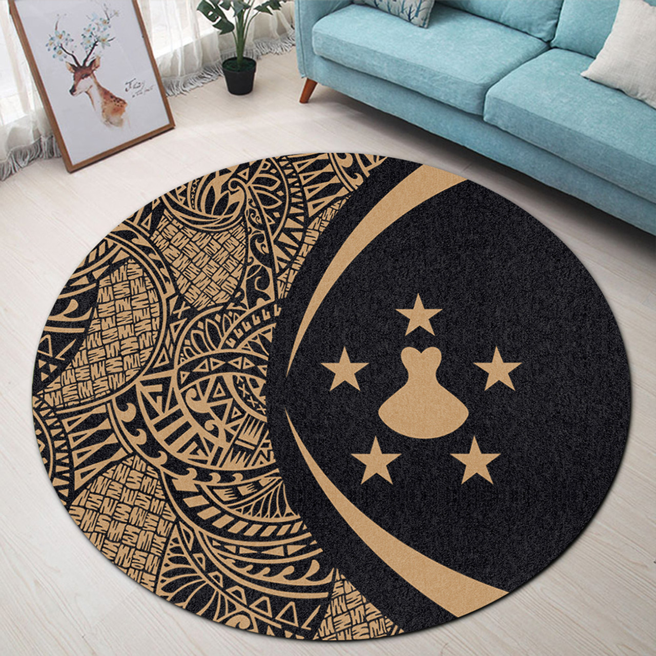 Austral Islands Round Rug Lauhala Gold Circle Style