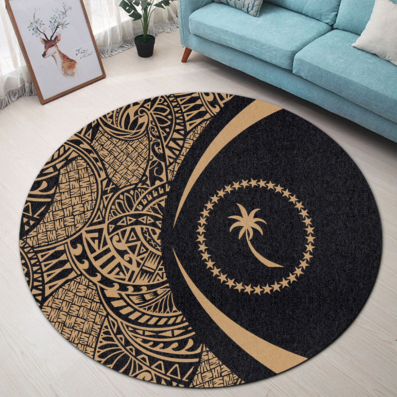 Chuuk Round Rug Lauhala Gold Circle Style