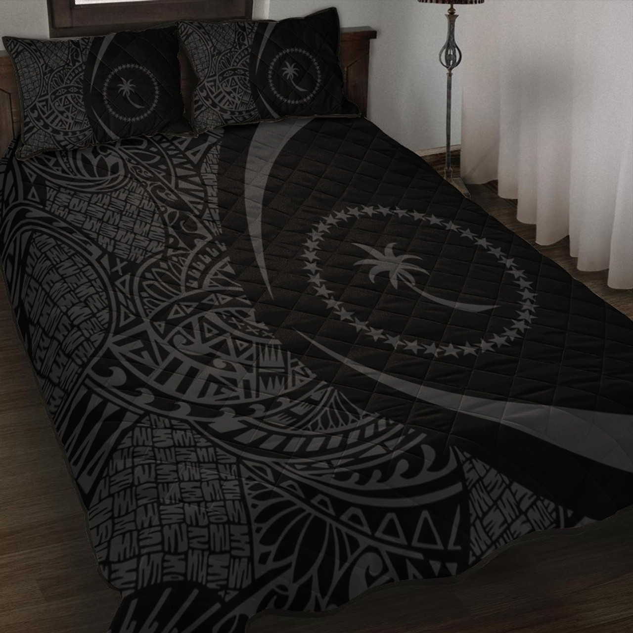 Chuuk Quilt Bed Set Lauhala Gray Circle Style