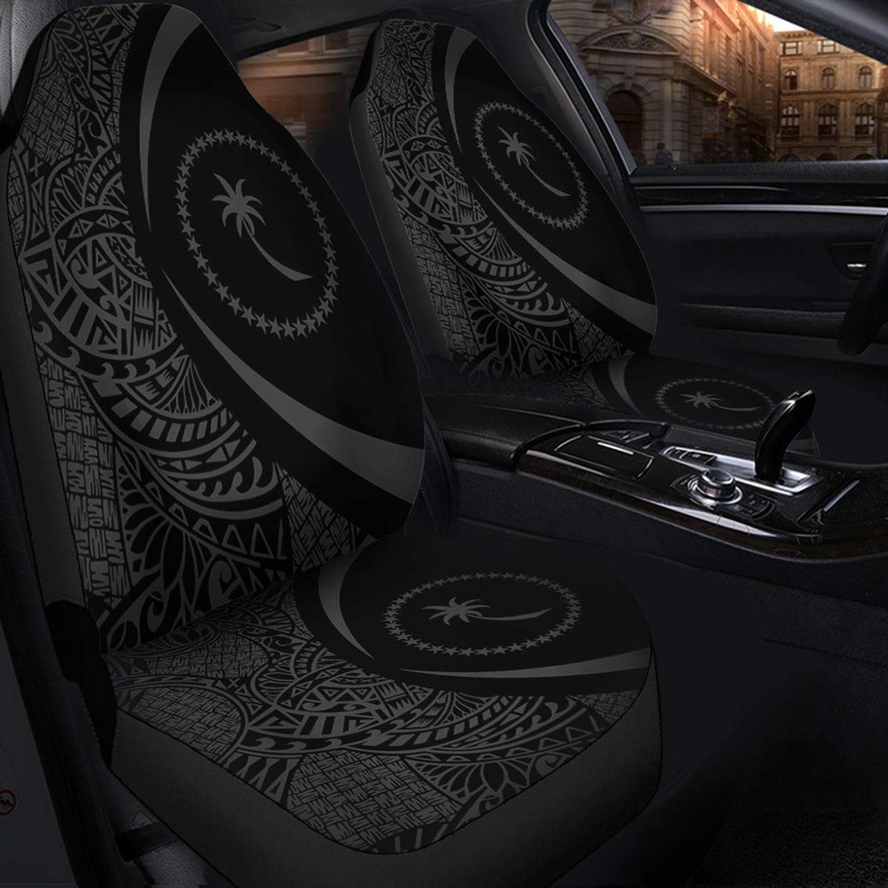 Chuuk Car Seat Covers Lauhala Gray Circle Style