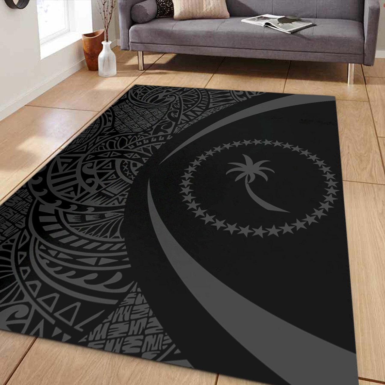 Chuuk Area Rug Lauhala Gray Circle Style