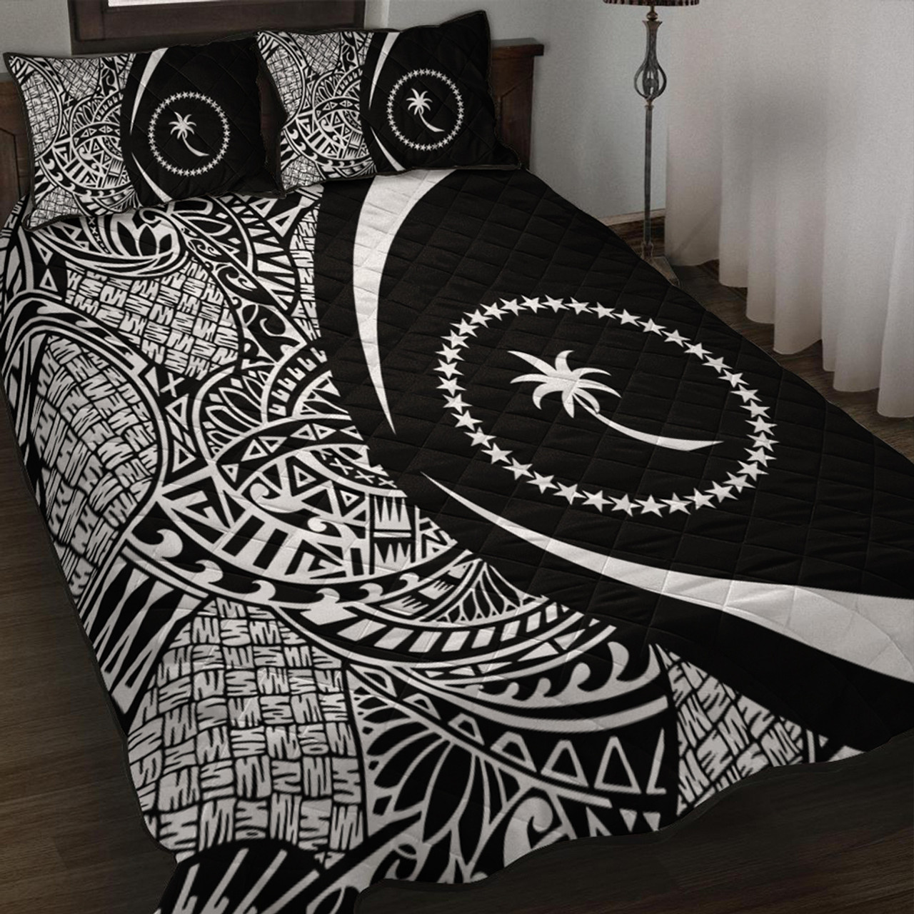 Chuuk Quilt Bed Set Lauhala White Circle Style