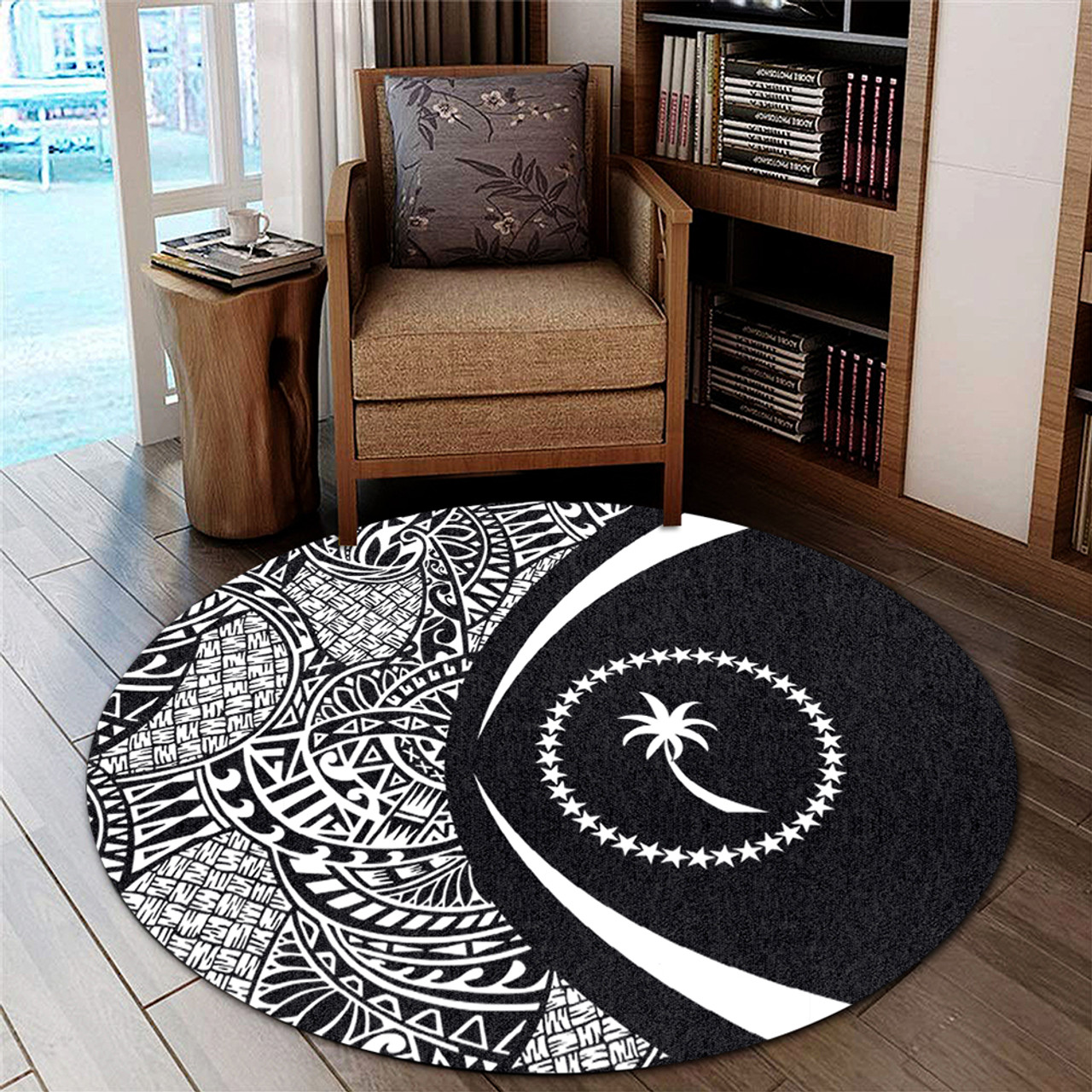 Chuuk Round Rug Lauhala White Circle Style