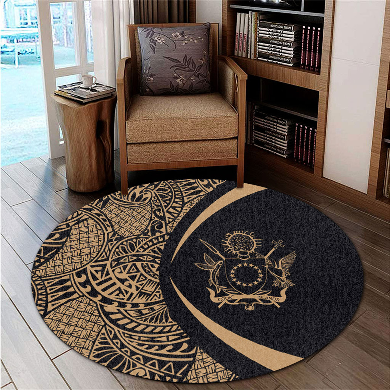 Cook Islands Round Rug Lauhala Gold Circle Style