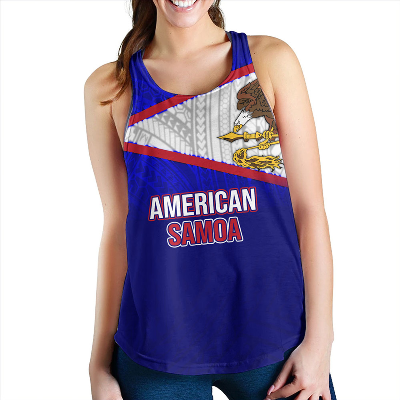 American Samoa Women Tank - American Samoa Flag Color With Traditional Patterns