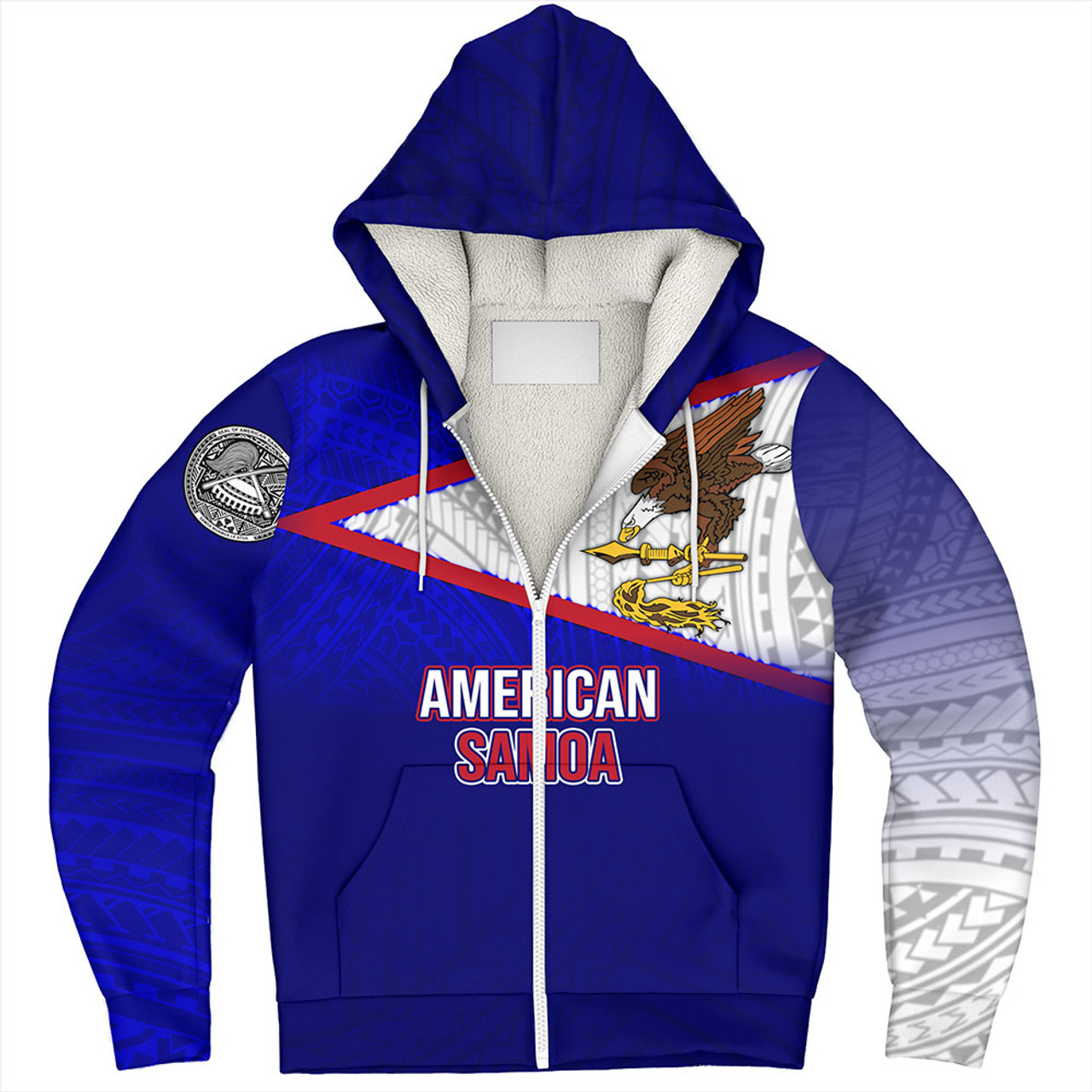 American Samoa Sherpa Hoodie - American Samoa Flag Color With Traditional Patterns