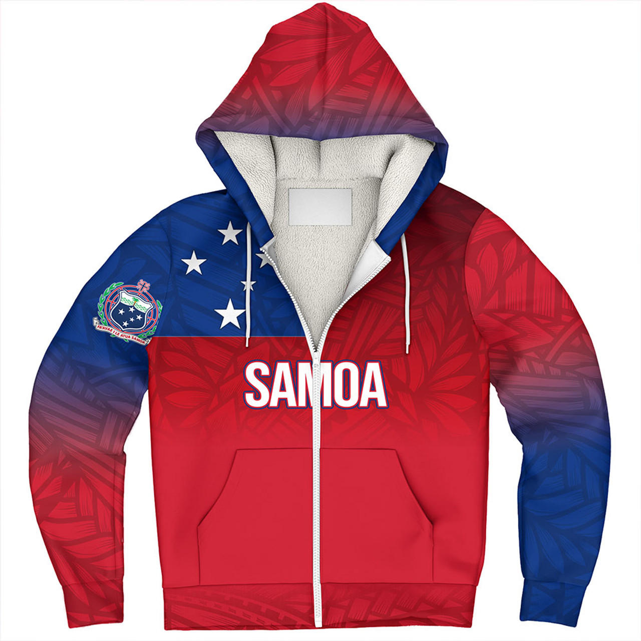 Samoa Sherpa Hoodie - Samoa Flag Color With Traditional Patterns