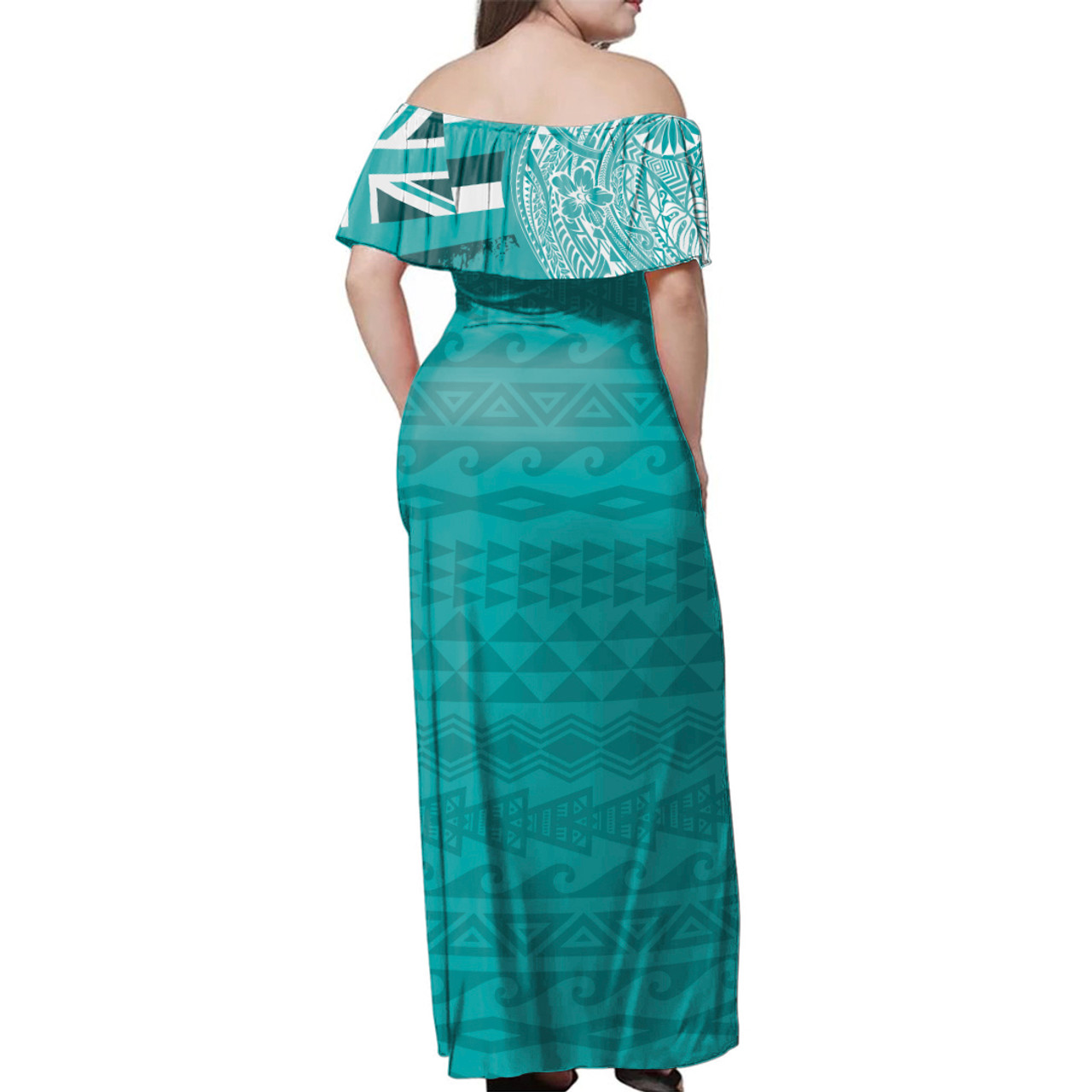 Hawaii Woman Off Shoulder Long Dress King Kekaulike With Crest Style