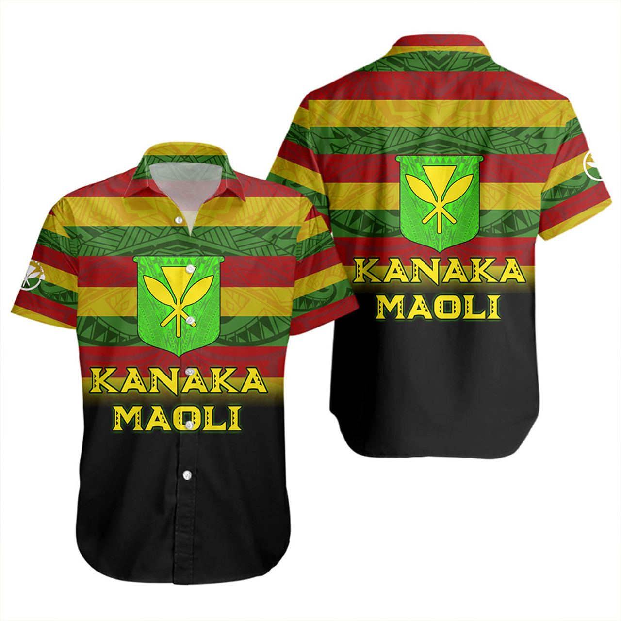 Hawaii Short Sleeve Shirt - Kanaka Maoli Flag Color With Traditional Patterns