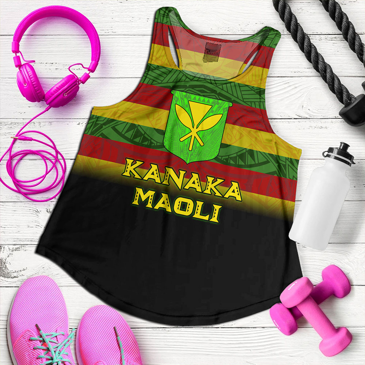 Hawaii Women Tank - Kanaka Maoli Flag Color With Traditional Patterns