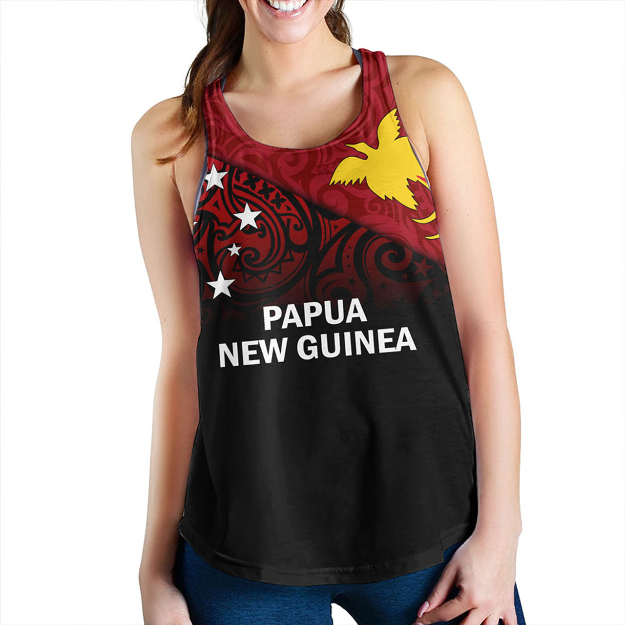 Papua New Guinea Women Tank - PNG Flag Color With Traditional Patterns