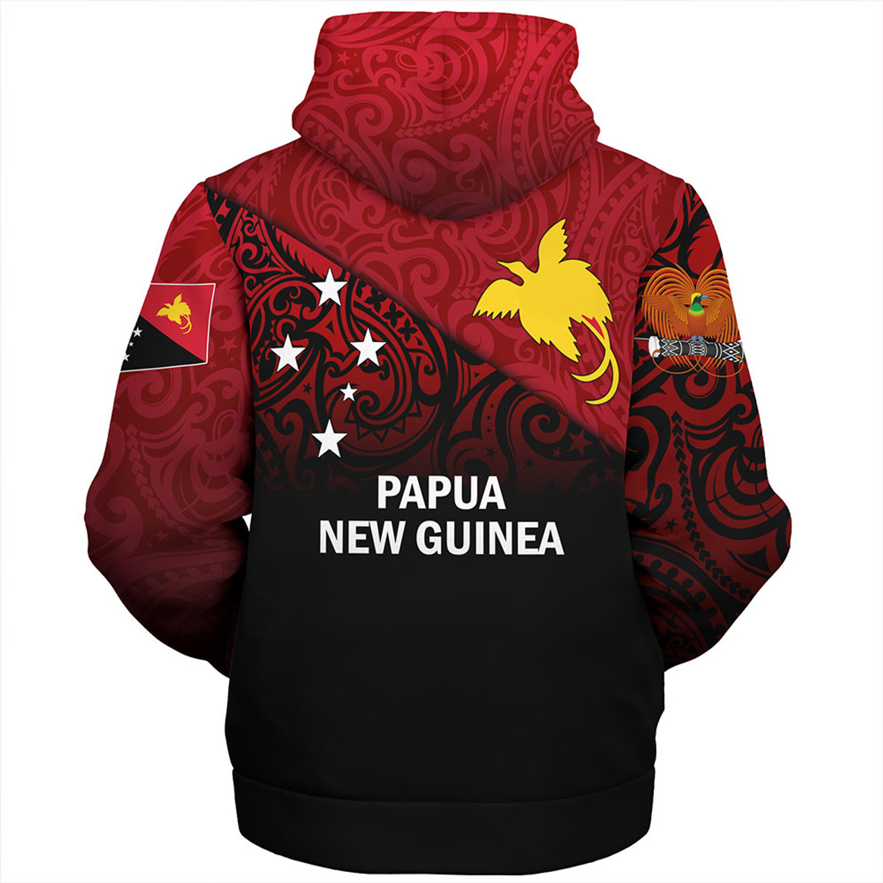 Papua New Guinea Sherpa Hoodie - PNG Flag Color With Traditional Patterns