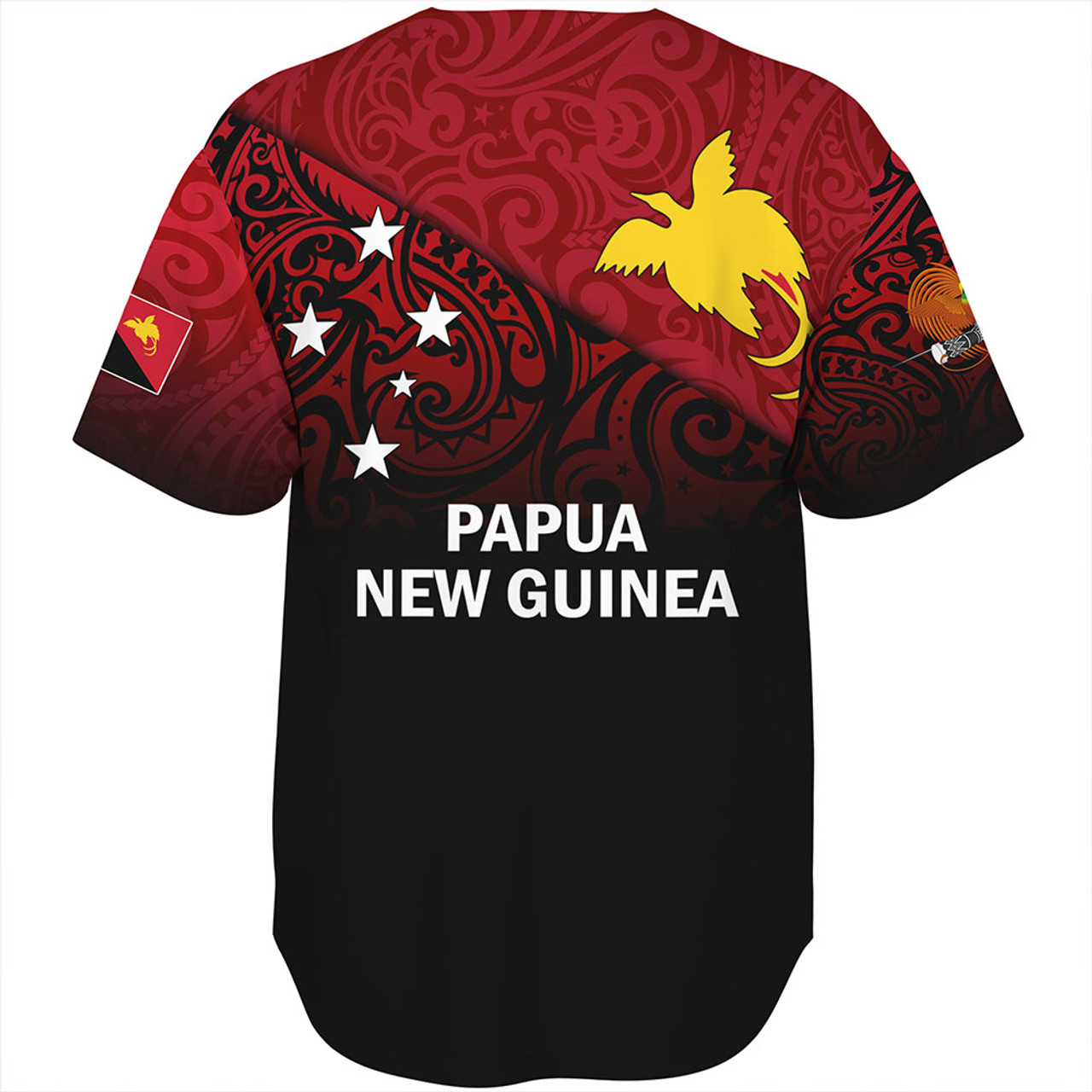 Papua New Guinea Baseball Shirt - PNG Flag Color With Traditional Patterns