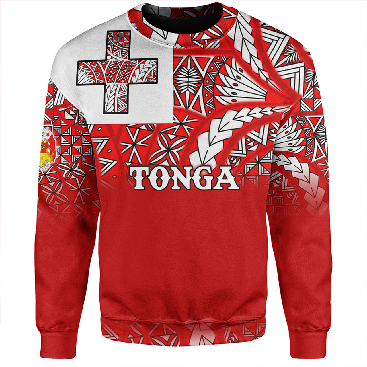 Tonga Sweatshirt - Tonga Flag Color With Traditional Patterns
