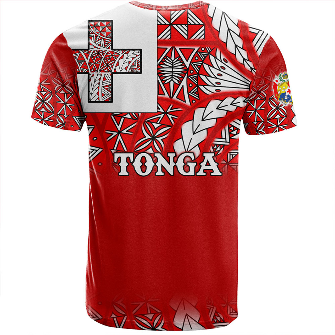 Tonga T-Shirt - Tonga Flag Color With Traditional Patterns