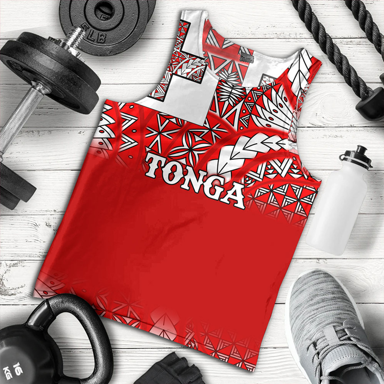 Tonga Tank Top - Tonga Flag Color With Traditional Patterns