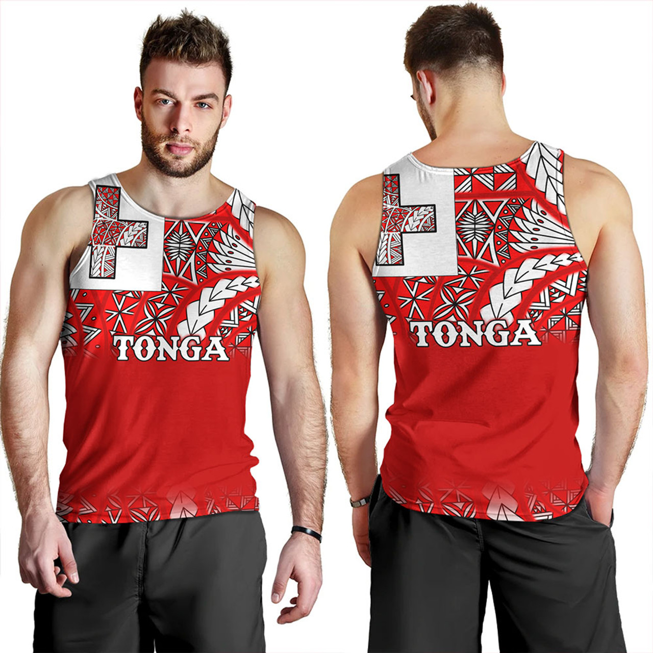 Tonga Tank Top - Tonga Flag Color With Traditional Patterns