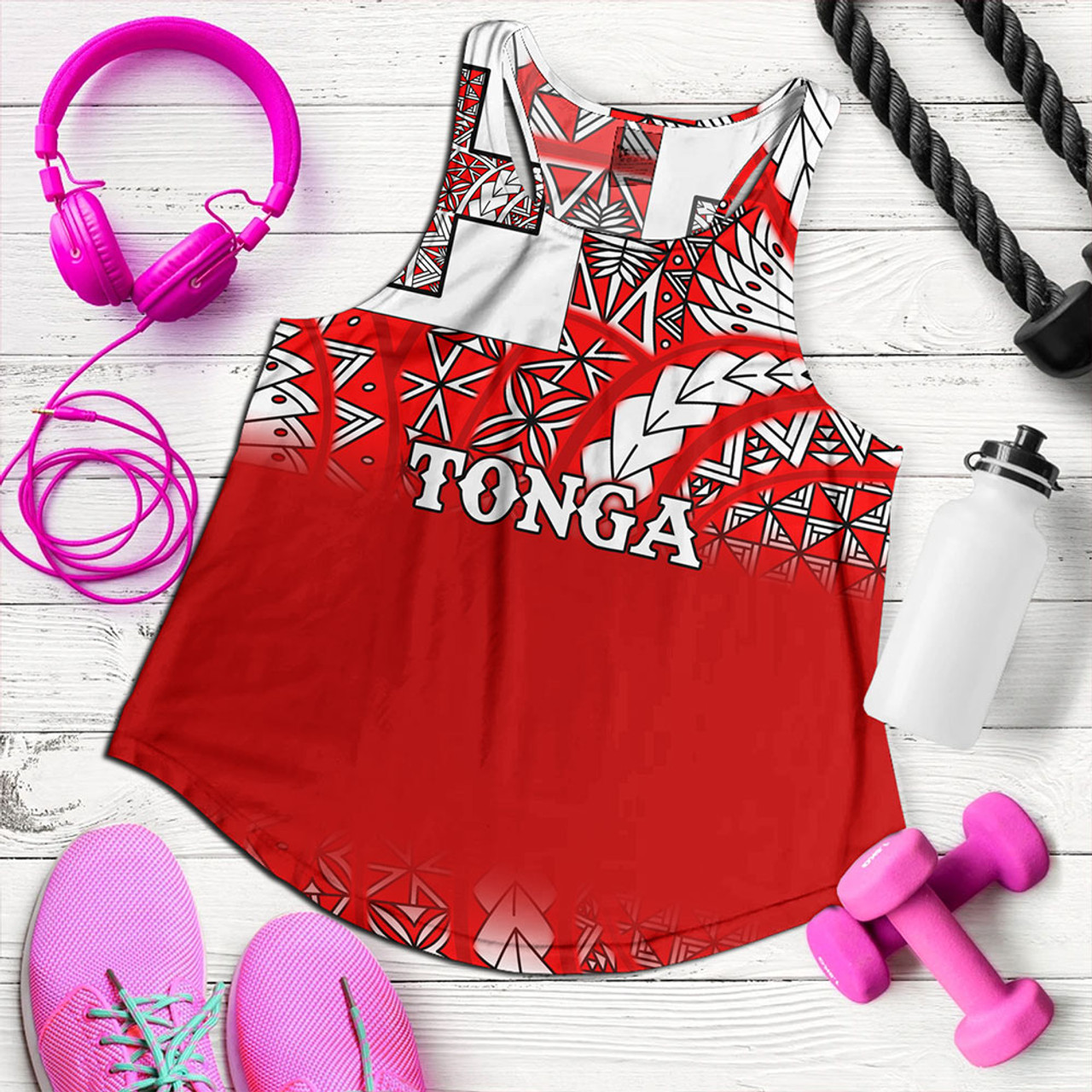 Tonga Women Tank - Tonga Flag Color With Traditional Patterns