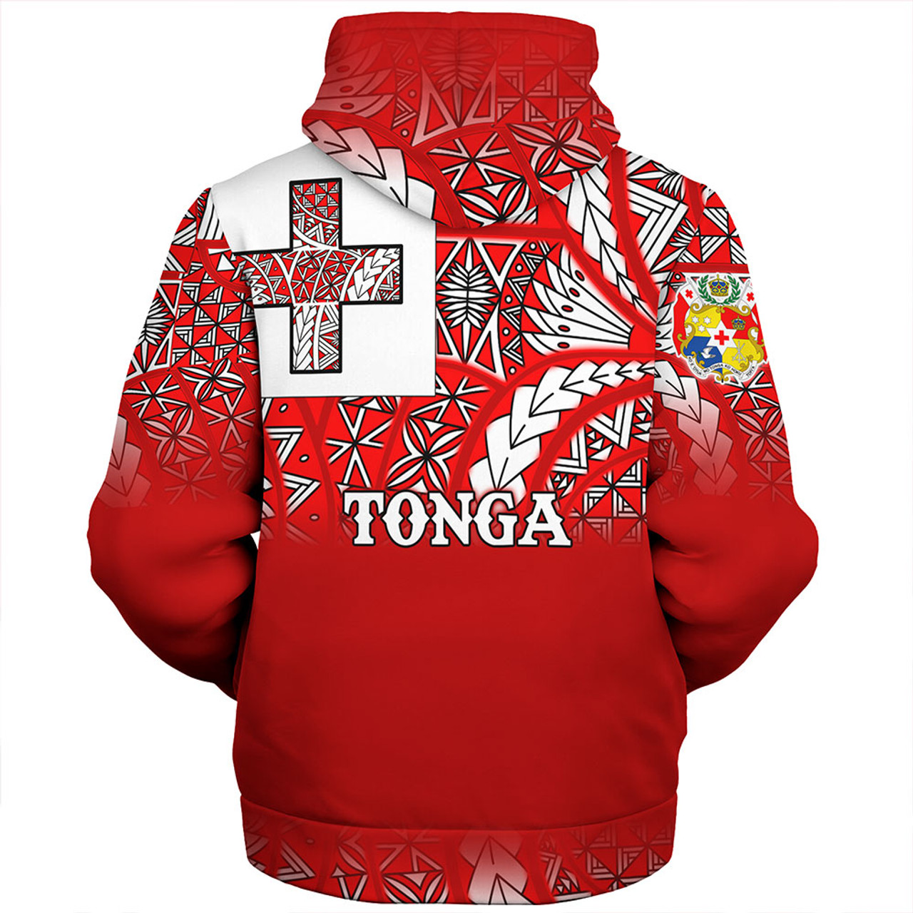 Tonga Sherpa Hoodie - Tonga Flag Color With Traditional Patterns