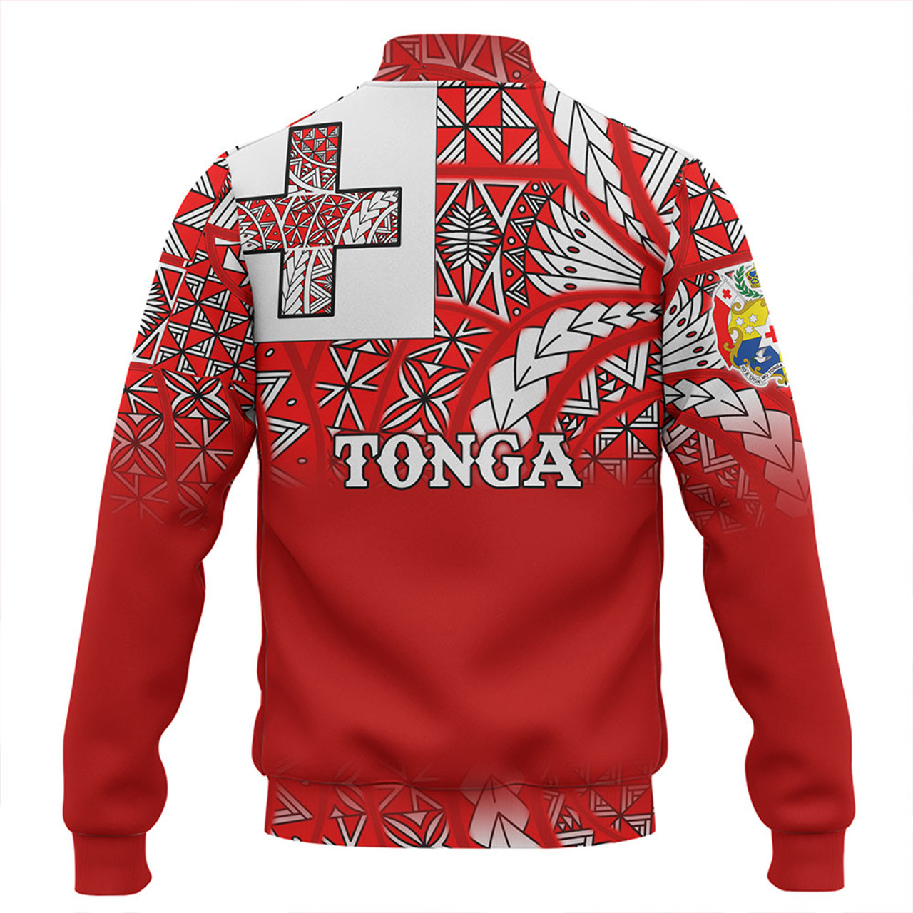 Tonga Baseball Jacket - Tonga Flag Color With Traditional Patterns