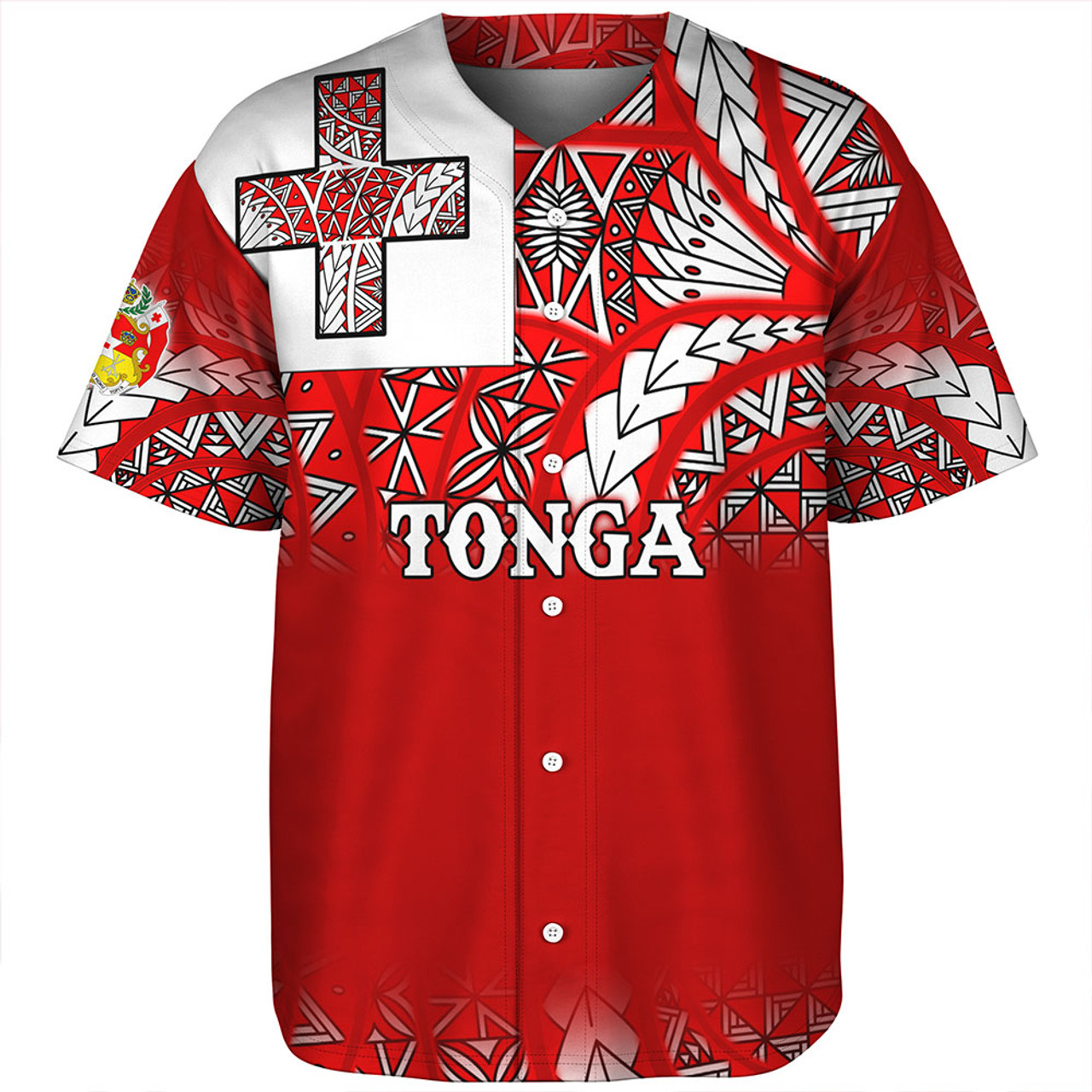 Tonga Baseball Shirt - Tonga Flag Color With Traditional Patterns