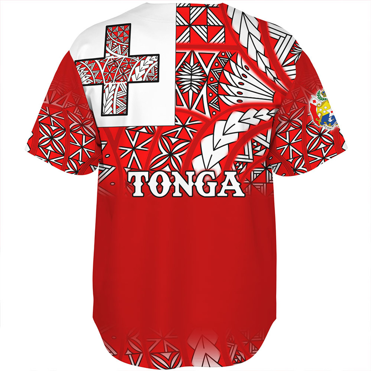 Tonga Baseball Shirt - Tonga Flag Color With Traditional Patterns