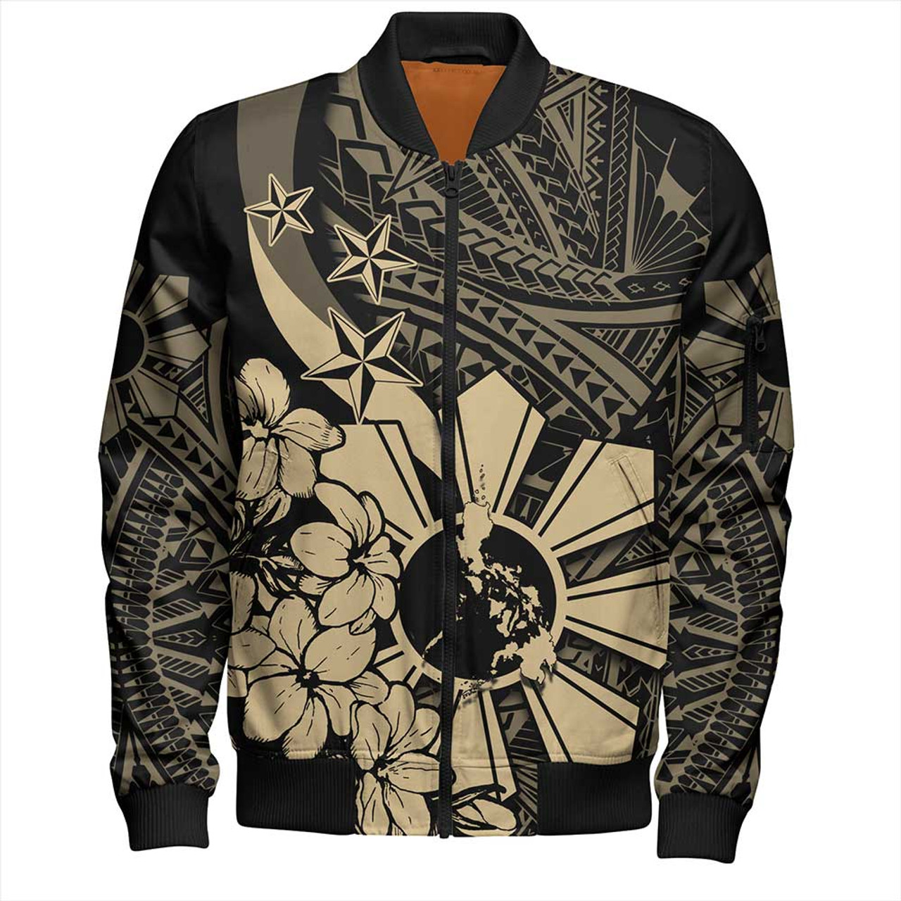 Philippines Bomber Jacket Polynesian Pattern Filipino Sampaguita