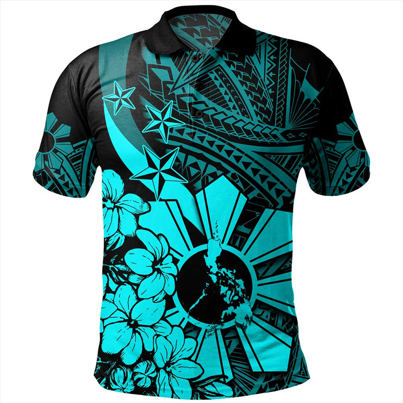 Philippines Polo Shirt Polynesian Pattern Filipino Sampaguita