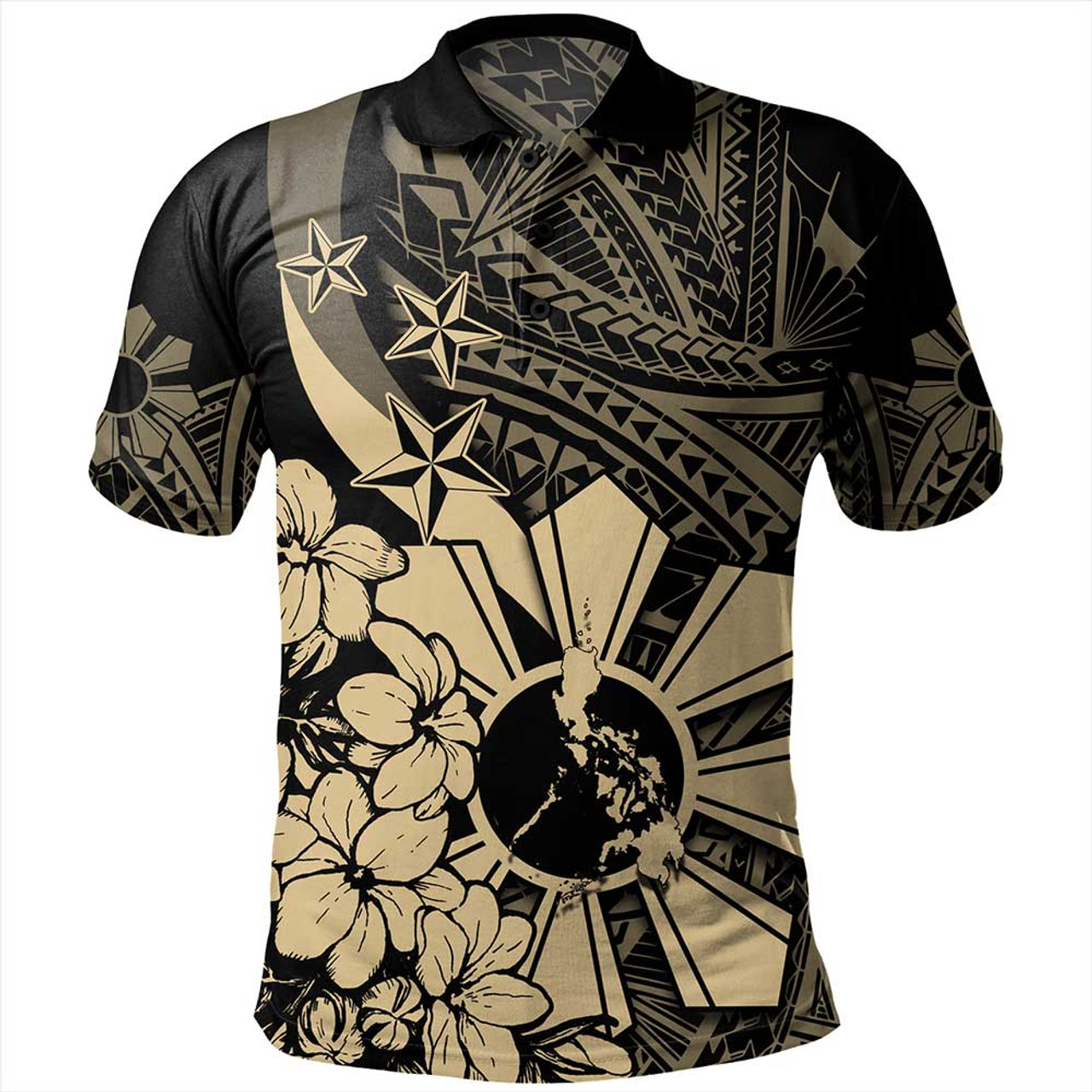 Philippines Polo Shirt Polynesian Pattern Filipino Sampaguita