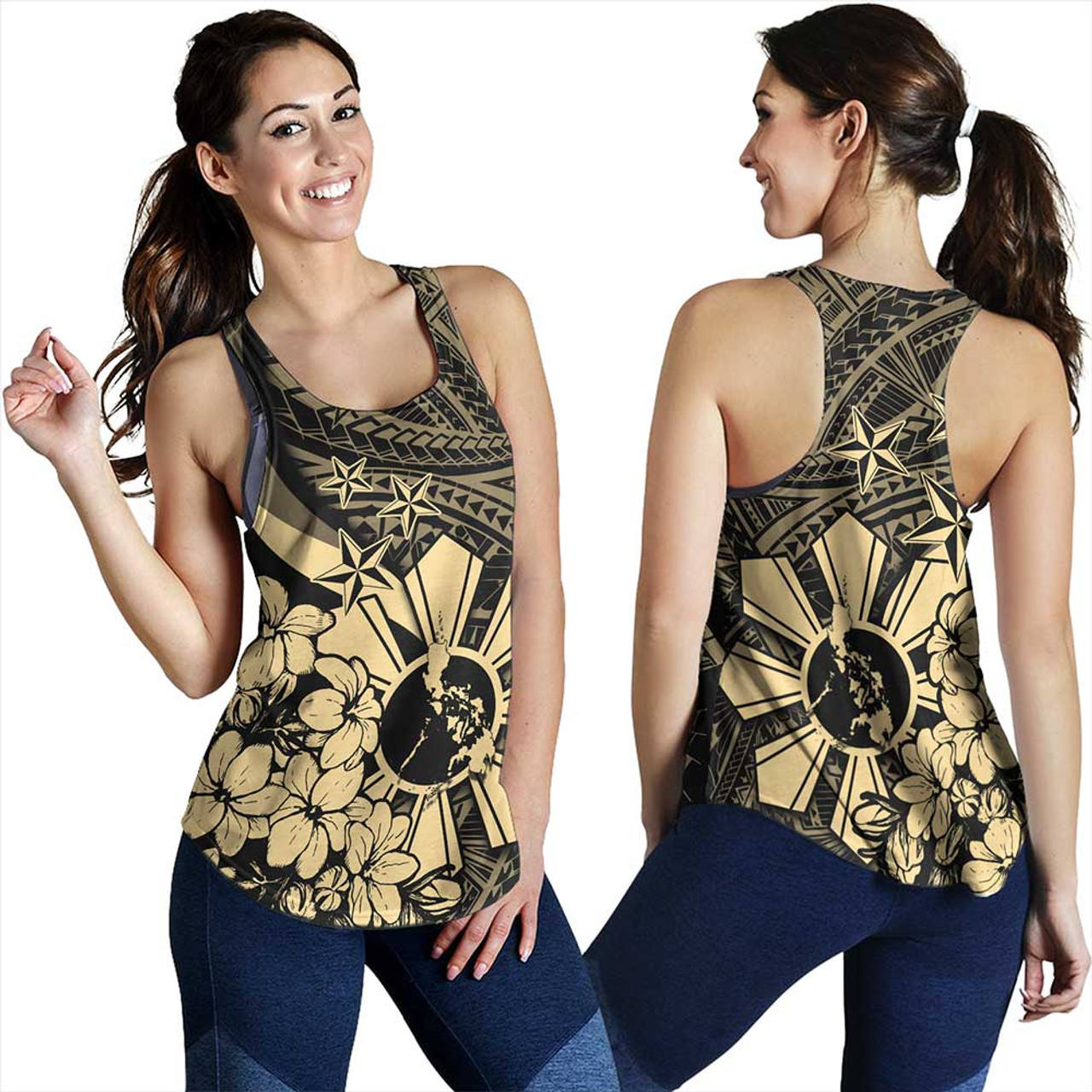 Philippines Women Tank Polynesian Pattern Filipino Sampaguita