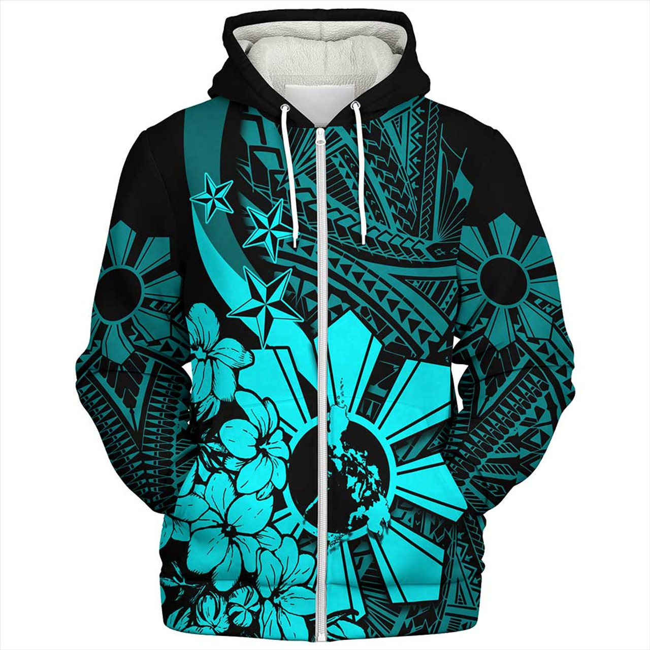 Philippines Sherpa Hoodie - Polynesian Pattern Filipino Sampaguita