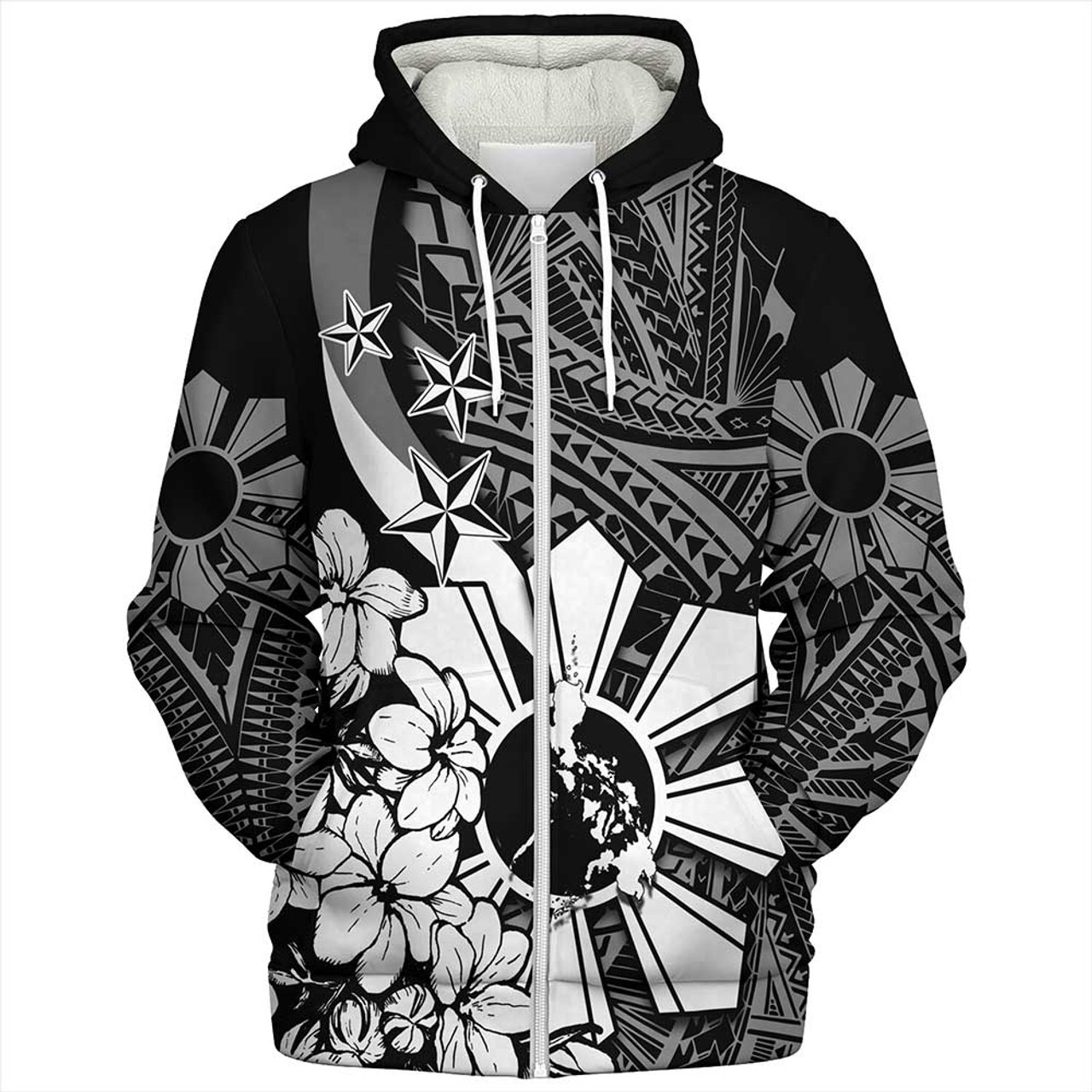 Philippines Sherpa Hoodie - Polynesian Pattern Filipino Sampaguita