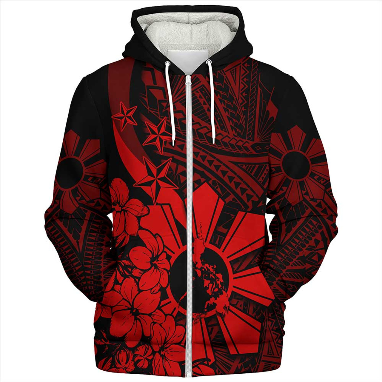 Philippines Sherpa Hoodie - Polynesian Pattern Filipino Sampaguita