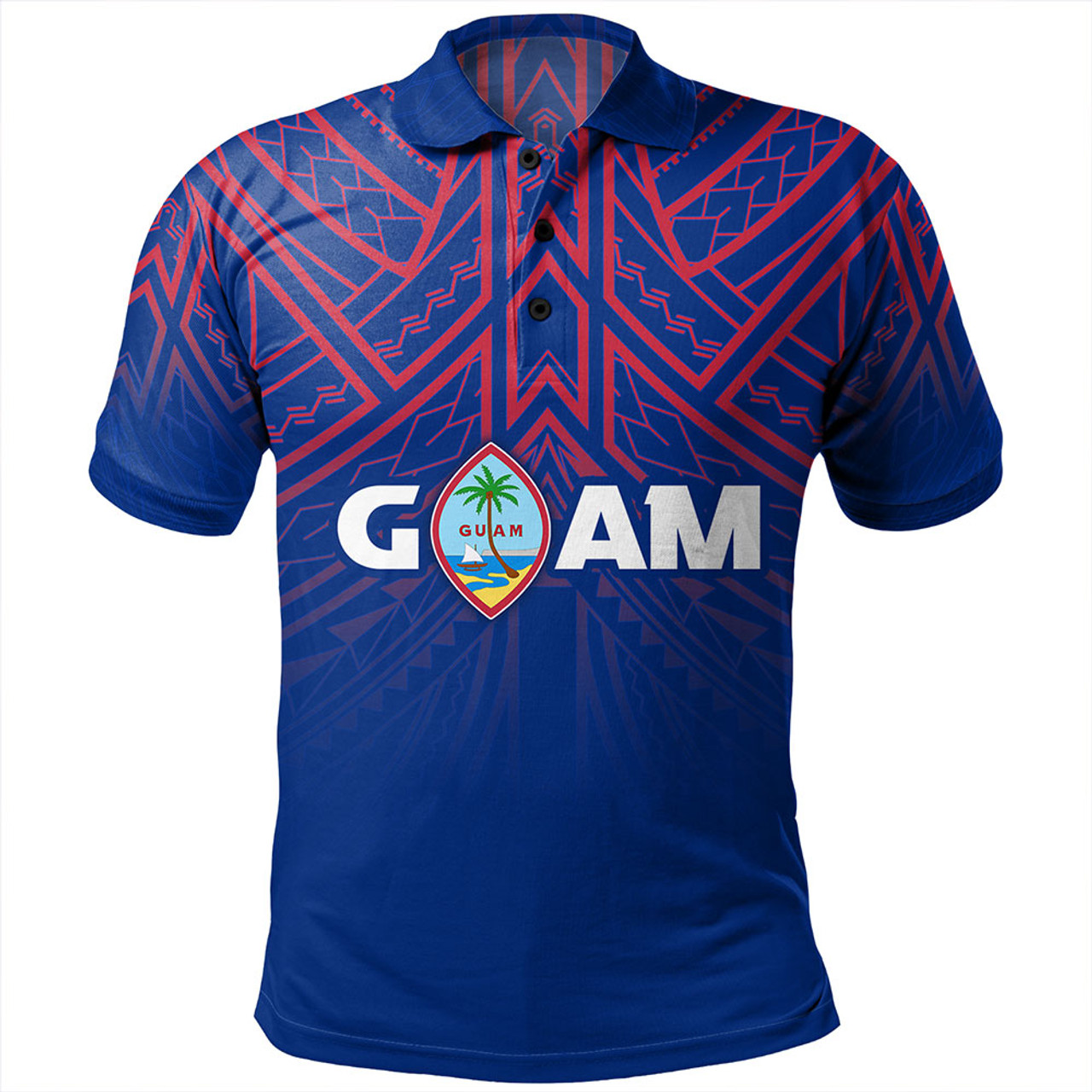 Guam Polo Shirt - Flag Color With Traditional Patterns