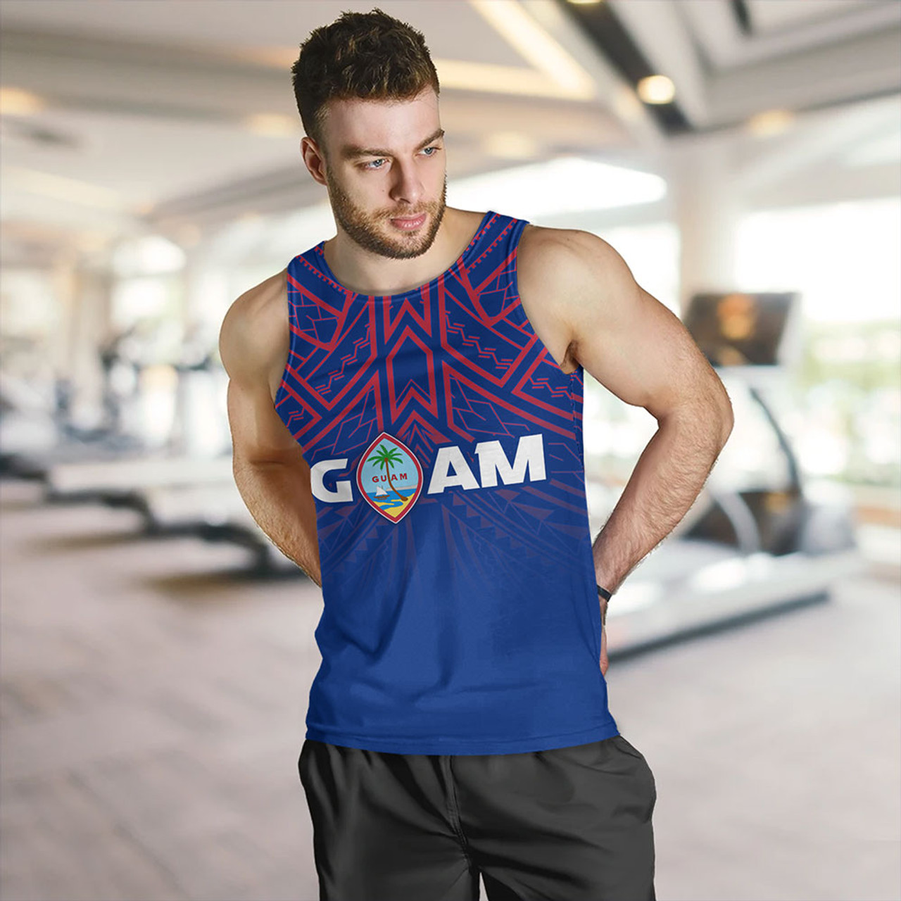 Guam Tank Top - Flag Color With Traditional Patterns