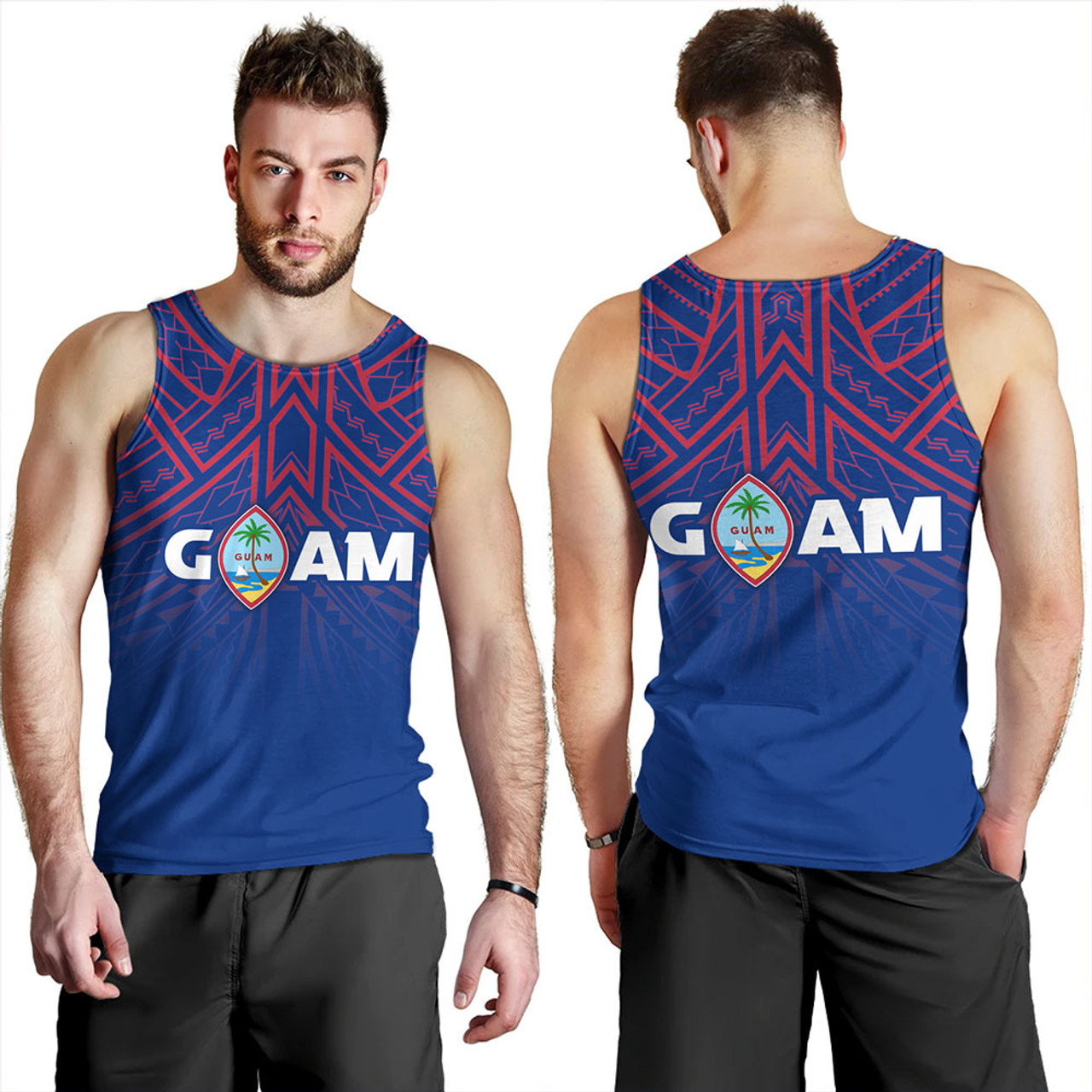 Guam Tank Top - Flag Color With Traditional Patterns